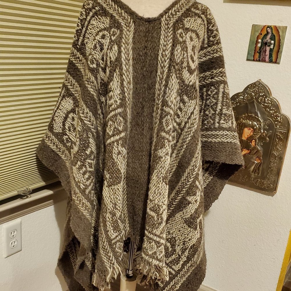 Vintage Aztec wool poncho
